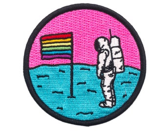 Queer Moon Patch. Rainbow pride flag astronaut embroidred patch. LGBTQ LGBT Gay Trans