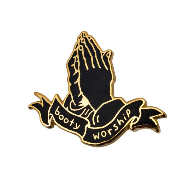 Booty Worship Gold Pin. Hard Enamel Butts Ass Worship Lapel Pin.