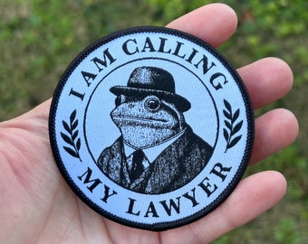 I am calling my lawyer patch. Frog woven patch. Lawyer iron on patch. Funny frog lawyer badge.