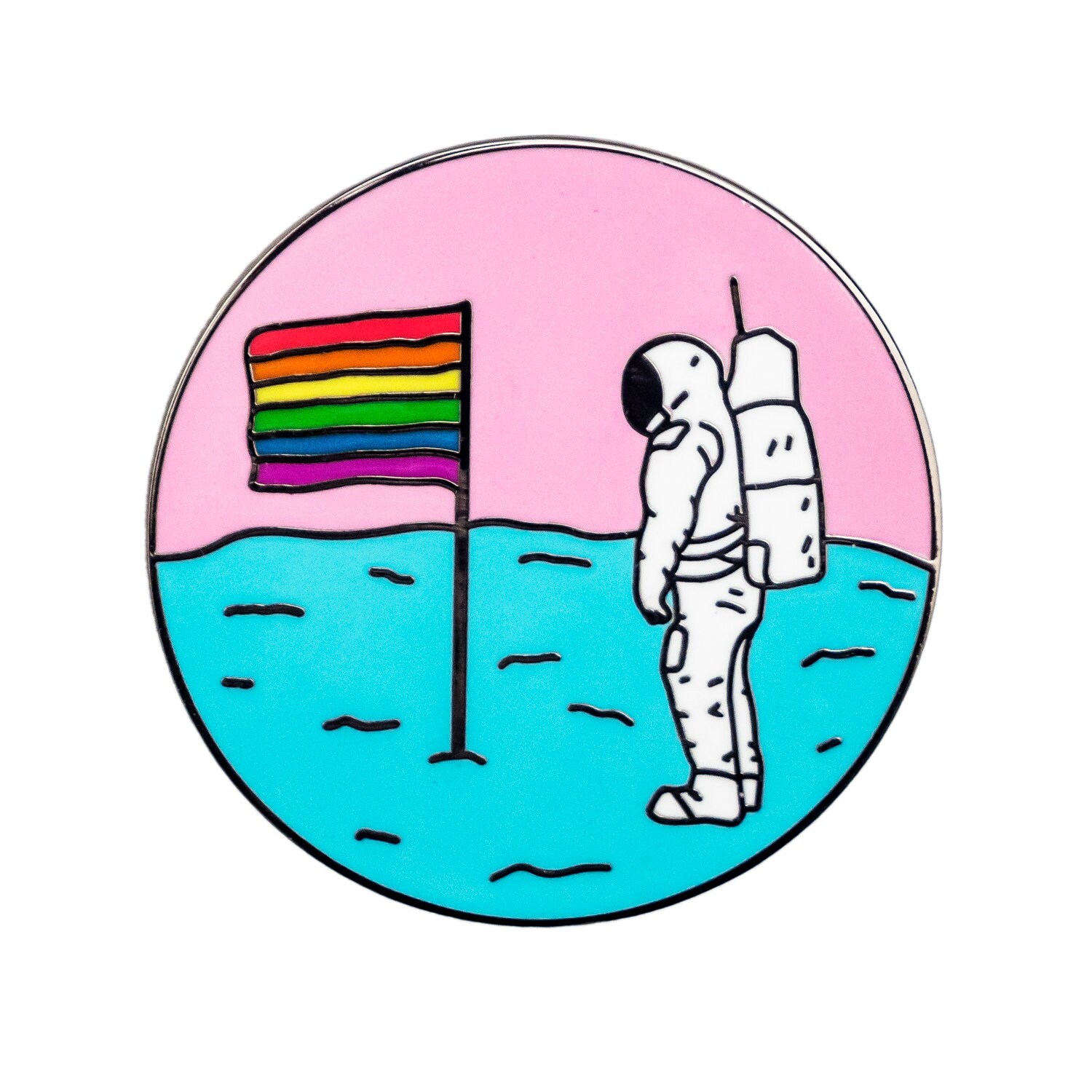 Queer Moon Pin. Rainbow pride flag astronaut enamel pin. LGBT LGBTQ G…