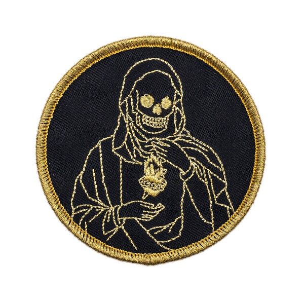 Holy Reaper Sacred Heart Patch. Gold Skeleton Skull Patch
