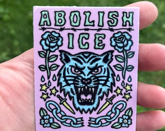 Abolish ICE sticker. Anti deportation sticker. Anti Trump sticker. Anti MAGA decal. Pro immigrant.