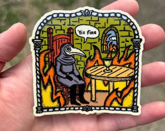 Dit is een fijne sticker. Dit is een fijne meme-parodiesticker. Middeleeuwse pestdokter in kasteelsticker.