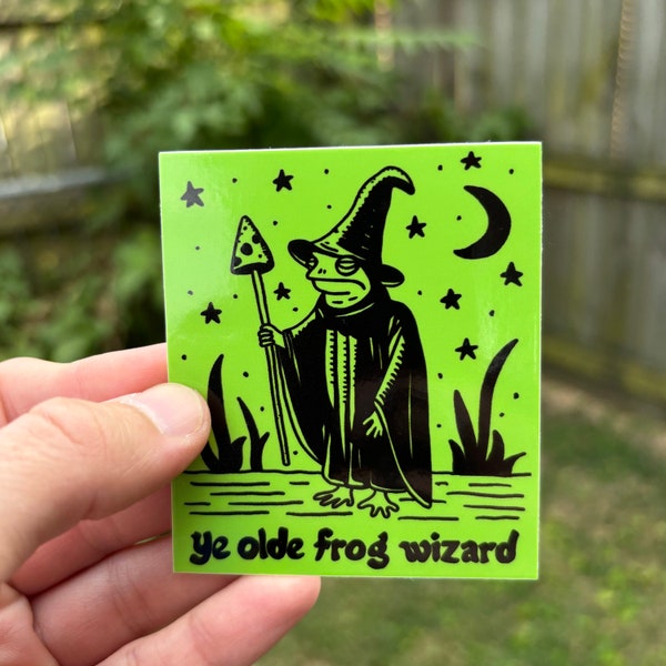 Frog wizard sticker. Medieval frog wizard vinyl sticker. Fantasy frogs old timey decal. Adventurer gifts.