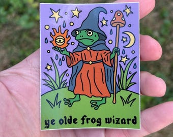 Ye olde frog wizard sticker. Medieval fantasy vinyl decal. DND RPG sticker.