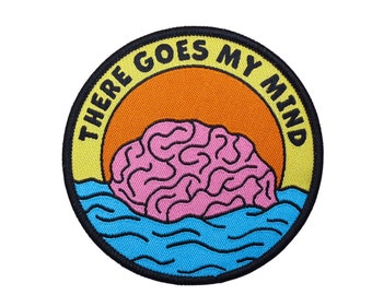 There goes my mind patch. Overthinking woven iron on patch. ADHD OCD Anxiety Depression Badge. Mental Health Support patch.