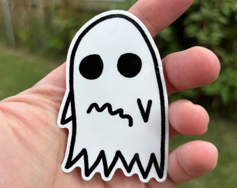 Anxious ghost sticker. Anxiety ghost sticker. Spooky halloween mental health sticker.