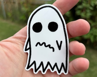 Anxious ghost sticker. Anxiety vinyl decal. Cute Spooky halloween mental health decal. Water bottle sticker.