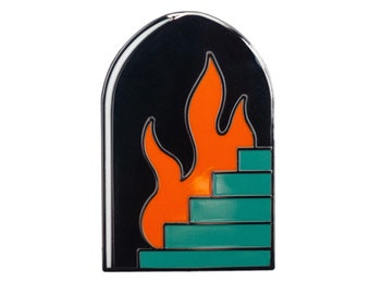 Fire stairs portal pin. Flaming stairs portal enamel pin. Pinback Brooch. Magical portal lapel pin. Fantasy and magic accessory.