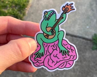 Brain frog sticker. Banjo frog sticker. Brain fog sticker. ADHD sticker. Neurodivergent gift.
