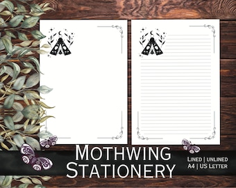 MothWing - Printable Stationery for letter writing, list making, handwriting practice, journaling paper and more! Witchy Moth Design.