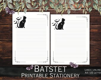 Batstet - Printable Stationery decorated with cute cats & bats for letter writing, list making, handwriting practice, journaling and more!