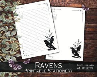 Ravens - Printable Stationery for letter writing, list making, handwriting practice, journaling paper & more! Celestial Corvid Design.