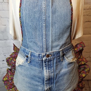 Candy Skulls, Adult Recycled/Repurposed Jean Full Apron, Country Girl Apron, Farm Girl Apron, Ruffled Apron, Western, Cowgirl, Handcrafted