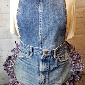 Wednesday Addams, Adult Recycled/Repurposed Jean Full Apron Country Girl Apron Farm Girl Apron Ruffled Apron Western Cowgirl Handcrafted