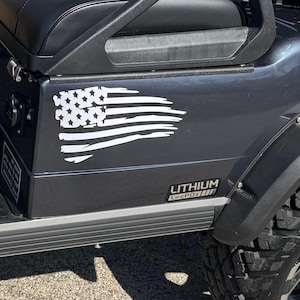 2PK Distressed Flag 11x6in (One Mirrored) Waterproof Vinyl Decal Sticker Bumper Window Trunk Motorcycle Golf Cart