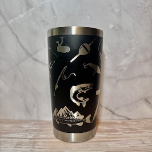 Laser Engraved Fishing Tumbler: Stainless Steel 20oz, Lake & Bass Design