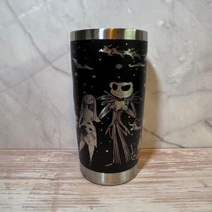 NBC Nightmare Themed 20oz Stainless Steel Wrapped Laser Engraved Tumbler Skellington