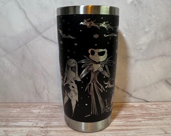 NBC Nightmare Themed 20oz Stainless Steel Wrapped Laser Engraved Tumbler Skellington