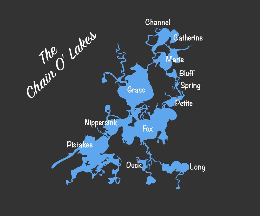 Chain O' Lakes Map WITH LAKES 12x12in Vinyl Decal Sticker Fox Lake - Etsy