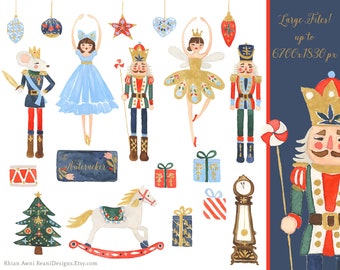 Nutcracker Clip Art for personal and commercial use - Large Files Christmas Watercolor Holiday Ballet Rocking Horse Sugar Plum Fairy Russian
