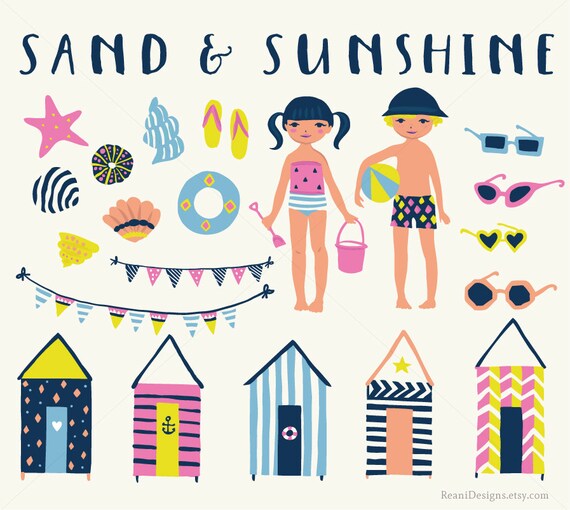 Beach Clipart Clip Art Summerparty Beach Huts Seaside Ocean Etsy