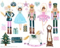 Nutcracker Clip Art for personal and commercial use - Pastel Pink Christmas Watercolor Holiday Ballet Rocking Horse Sugar Plum Fairy Girly product logo
