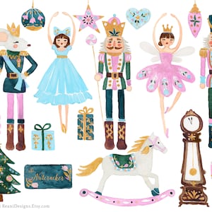 Nutcracker Clip Art for personal and commercial use - Pastel Pink Christmas Watercolor Holiday Ballet Rocking Horse Sugar Plum Fairy Girly