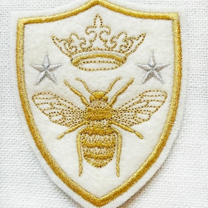 Gold Bee Crown Appliqué, Metallic Embroidered Patch