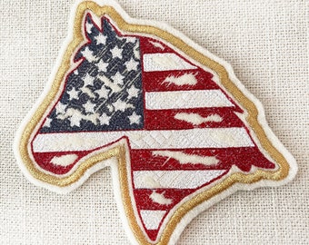 Patriotic Horse, Western Patch, Sew On Patch, Machine Embroidery Patch, Rodeo Chic,  Fourth of July Patch, Made In USA, Handmade Gift
