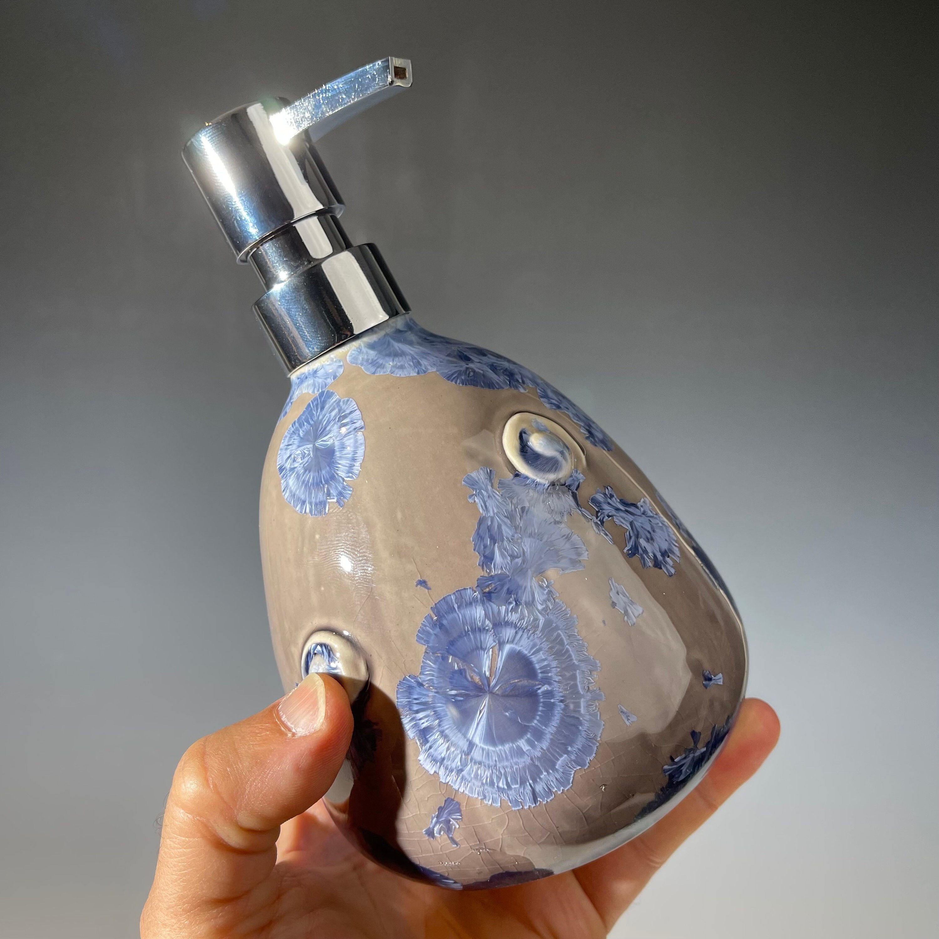 Crystalline Purple silver gray Soap Pump, Lotion and  Hand Sanitizer Dispenser Handmade Sanitary Ware