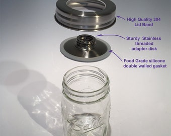 Stainless three piece adapter for mason jars