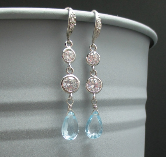 Silver Wire Wrap w Blue Zircon /& Topaz FREE SHIPPING!!