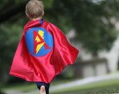 Birthday Personalized Letter Kid Superhero Cape Lightening Bolt Red and Blue , 2T - 7T, waldorf gift new sibling fast delivery