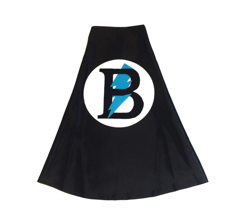7T 2T Custom Easter Superhero Cape Personalized Letter Blue Bolt Black and White color options birthday party favor fast delivery