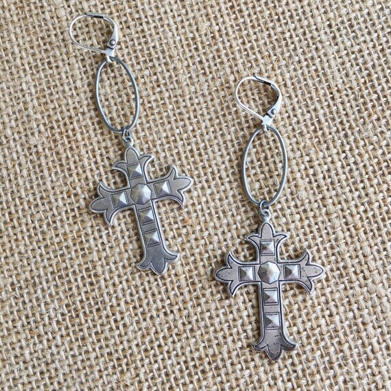 Items similar to Silver Cross Earrings on Etsy