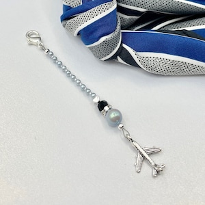 Gray & Black Airplane Zipper Pull (Airline Zipper Pull, with Airplane, Zipper Pull, Gray Pearl, Airplane Charm, Broken Zipper, Zipper Charm)