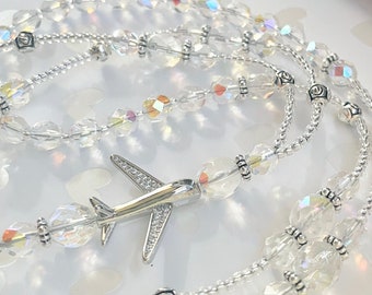 Crystal Airplane ID Lanyard (Flight Attendant Lanyard, Airplane ID, Necklace ID, Airplane Jewelry, Flight Crew Gifts, with Airplane, Badge)