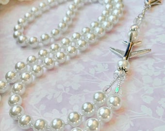 Crystal & Pearl Airplane ID Lanyard (Jewelry Lanyard, Necklace ID