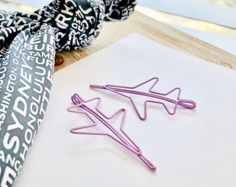 Two Airplane Hairpins (Purple Airplane, Bobby Pin, Airplane Pin for Hair, Hair Clip, Updo Accessories, Airline Barrette, Hair Pin, Travel)