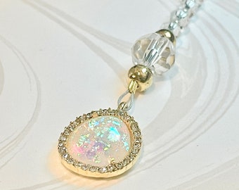 Faux Opal Pendant Zipper Pull (Crystal Pearls, Wedding Favor, Party Dress Accessories, Formal Event Zipper Pull, Little Gifts, Zipper Charm)