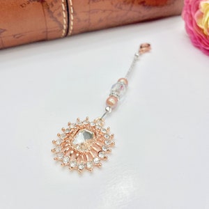 Rhinestone Zipper Pull for Dress ( Rose Gold Jewelry, Rhinestone Zipper Charm, Wedding Jewelry, Pink Pearl Zipper Fob, Formal Event Jewlery)