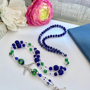 Blue & Green Airplane ID Lanyard (Blue ID Lanyard, Flight Attendant ID Lanyard, Gift for Pilot, Airline Office Lanyard, Airplane Jewelry)