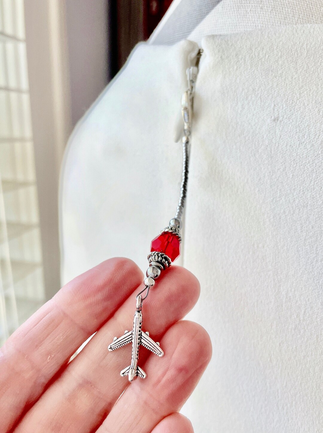 Red Airplane Zipper Pull flight Crew Jewelry, Dress Zipper Pull, With