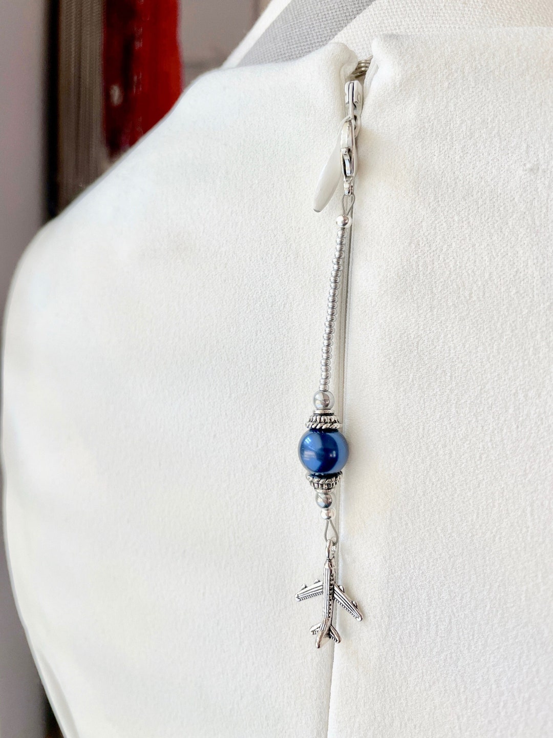 Navy Blue Airplane Zipper Pull flight Crew Jewelry Dress Etsy