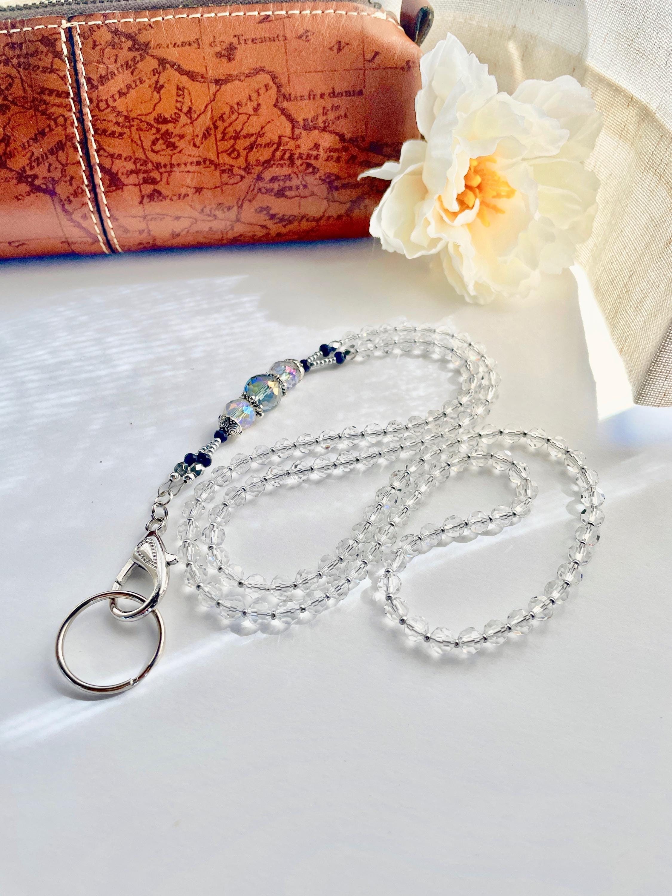 Crystal Necklace ID Lanyard (Clear ID Lanyard, Elegant Jewelry for the Office, Gift for Boss, Pearl ID Lanyard, Necklace with Hook, Jewelry)