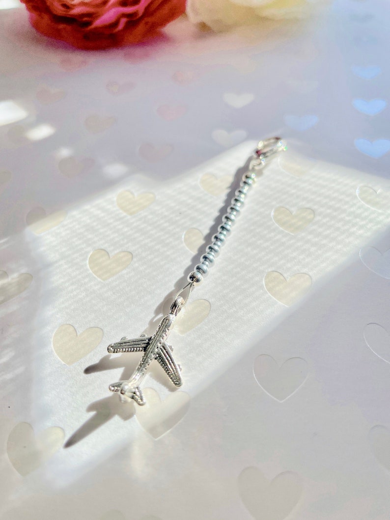 Zipper Fob for Airline Crew Silver Beaded Zipper Pull. Airplane. Flight Crew Jewelry. Gift Idea for Flight Attendant and Pilot. Zipper Fob image 5