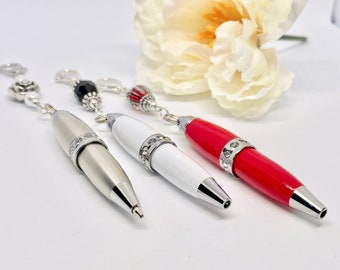 Red, White or Silver Mini Pen with Hook (Tiny Pen for Lanyard, purse or bag.  Cute Pens, Little pens, Pixie Pens, Gift Ideas, Nurse, Pilot)