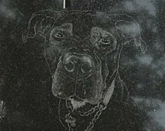 Pet Portrait Etched Black Granite Memorial Keepsake Plaque