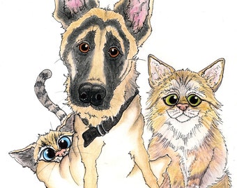 Multiple Pet Caricatures from Photos